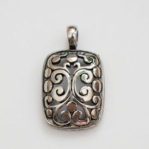 Silver Ornate Swirl Rectangular Pendant